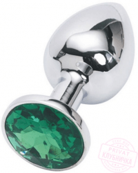 Анальная пробка 2,8х7,6 серебро с зеленым кристаллом