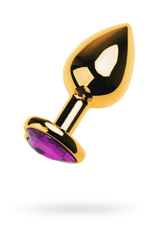 Анальная втулка Штучки-Дрючки, металл, золотая, с фиолетовым кристаллом, 8 см, Ø 3 см, 165 г, TFA-717020-4