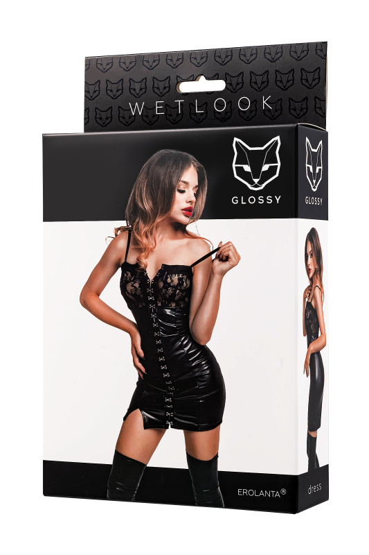 Изображение 4, Платье Glossy Nelly с кружевом из материала Wetlook, черное, M, TFA-955059-M, TFA-955059-M