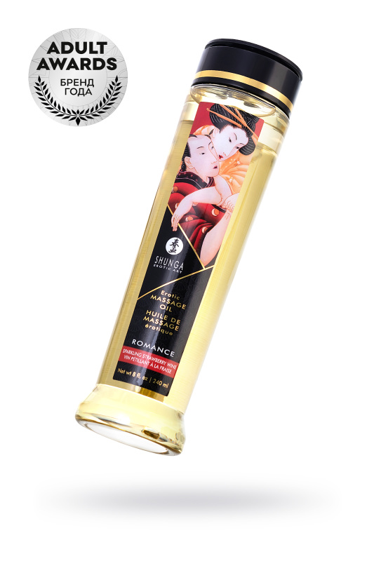 Изображение 1, Масло для массажа Shunga Romance, натуральное, возбуждающее, клубника и шампанское, 240 мл, TFA-271008