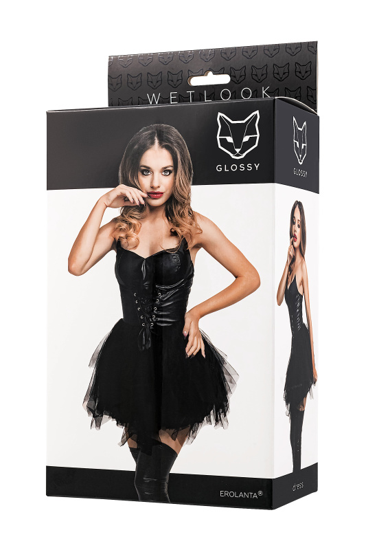 Изображение 4, Платье Glossy Elisia с пышной юбкой из материала Wetlook, черное, L, TFA-955061-L, TFA-955061-L
