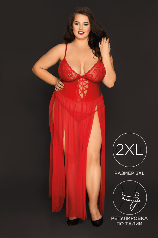 Изображение 1, Комбинация и стринги Candy Girl Tabitha, сетка, кружево, красный, 2XL, TFA-840090-RED-2XL