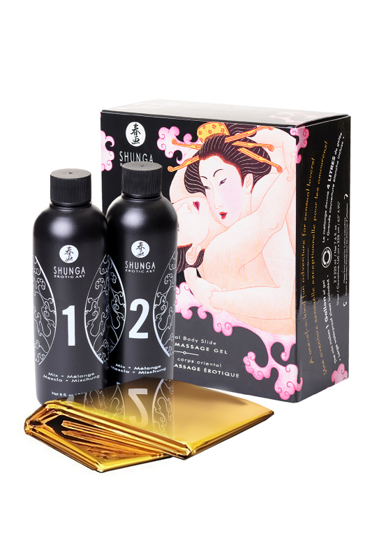 Изображение 1, Массажный гель Shunga «Шампанское и клубника» серии «Контактный восточный массаж» 2х225 мл., TFA-277700