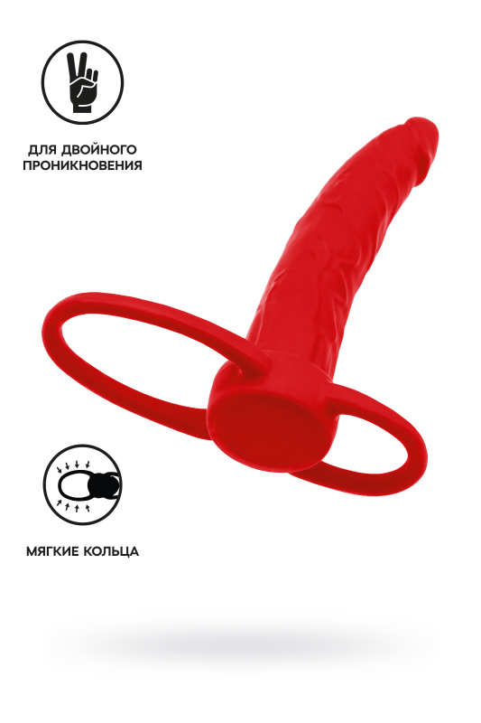 Изображение 1, Насадка на пенис для двойного проникновения Black&Red by TOYFA , силикон, красный, 16,5 см, TFA-901414-9