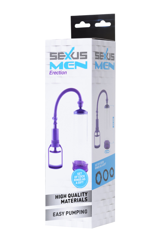 Изображение 10, Помпа для пениса Sexus Men Erection, вакуумная, механическая, ABS пластик, прозрачная, 23 см, TFA-709004-4