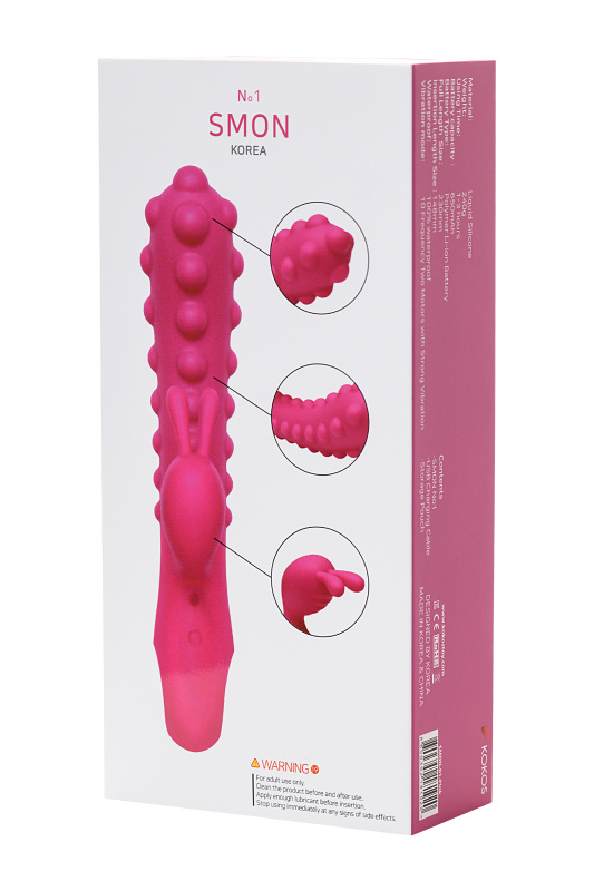 Изображение 10, Вибратор с клиторальным стимулятором KOKOS SMON, силикон, розовый, 23 см, TFA-SMON-01-Pink