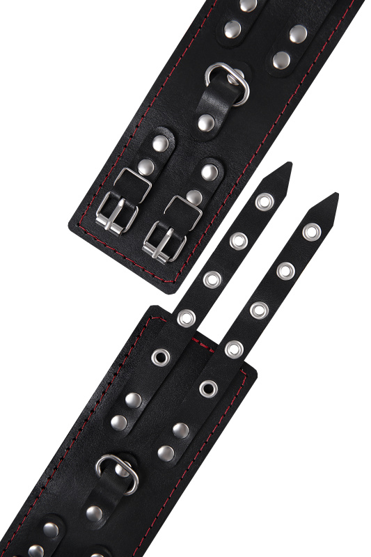 Изображение 7, Наручники Pecado BDSM, с двумя ремнями и черной подкладкой, натуральная кожа, черные, TFA-02141