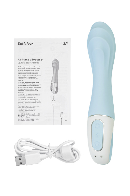 Изображение 7, Вибратор для точки G с расширением Satisfyer Air Pump Vibrator 5 Connect App, силикон, голубой, 20см, TFA-J2018-252