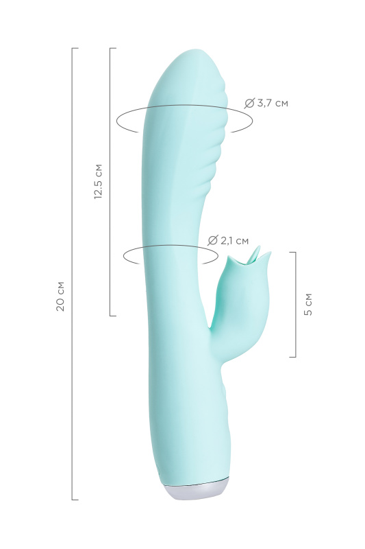 Изображение 11, Вибратор с клиторальным стимулятором и язычком, JOS MILO, силикон, голубой, 20 см, TFA-783029