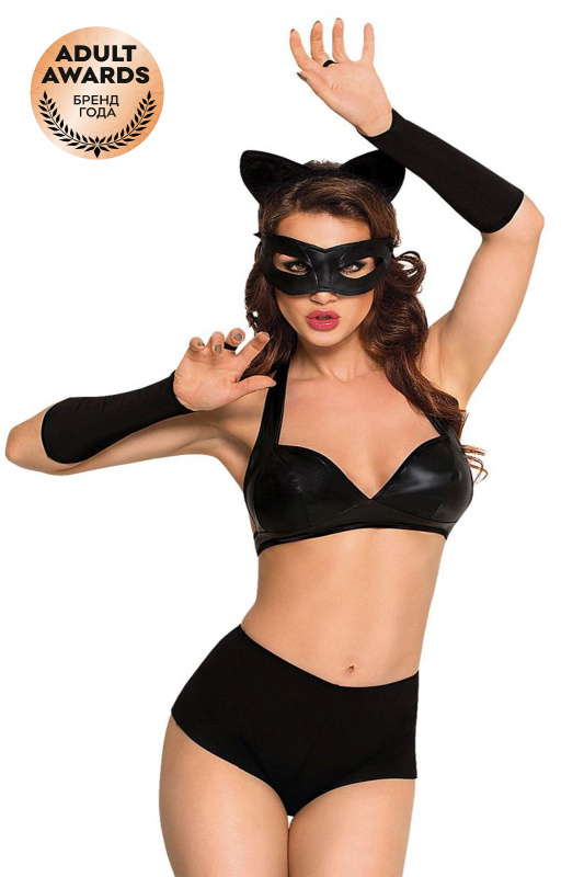 Изображение 1, Костюм SoftLine Collection Catwoman (бюстгальтер,шортики,головной убор,маска,перчатки), чёрный, L, TFA-183113