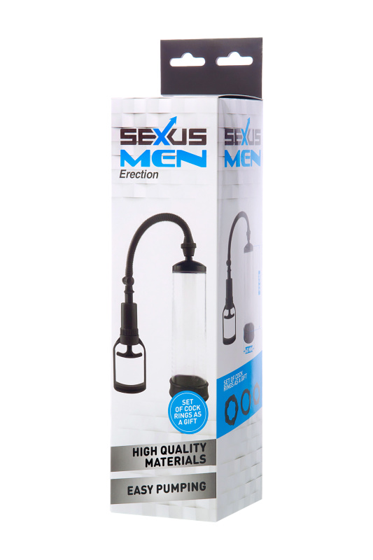 Изображение 6, Помпа для пениса Sexus Men Erection, вакуумная, механическая, ABS пластик, черный, 23 см, TFA-709004
