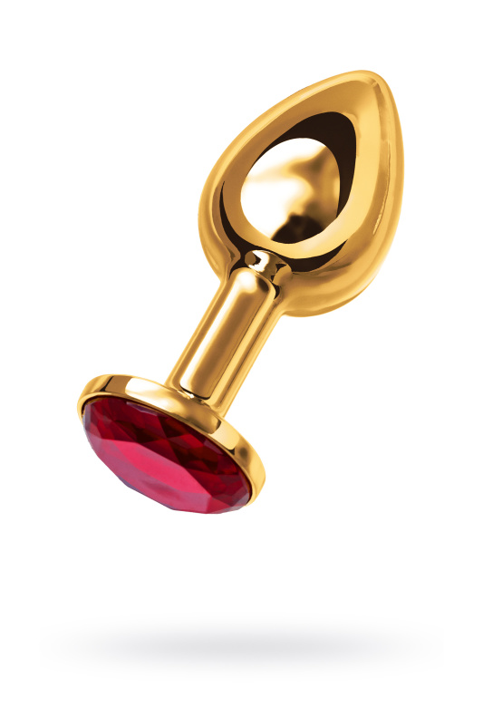 Анальная втулка TOYFA Metal маленькая, золотая, с рубиновым кристаллом
