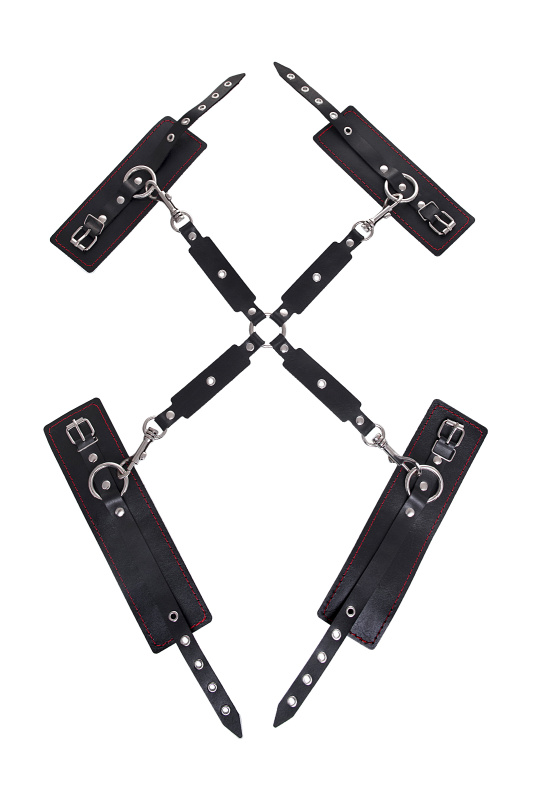 Изображение 2, Бандажный набор Pecado BDSM (сцепка, наручники, оковы), натуральная кожа, черный, TFA-01212