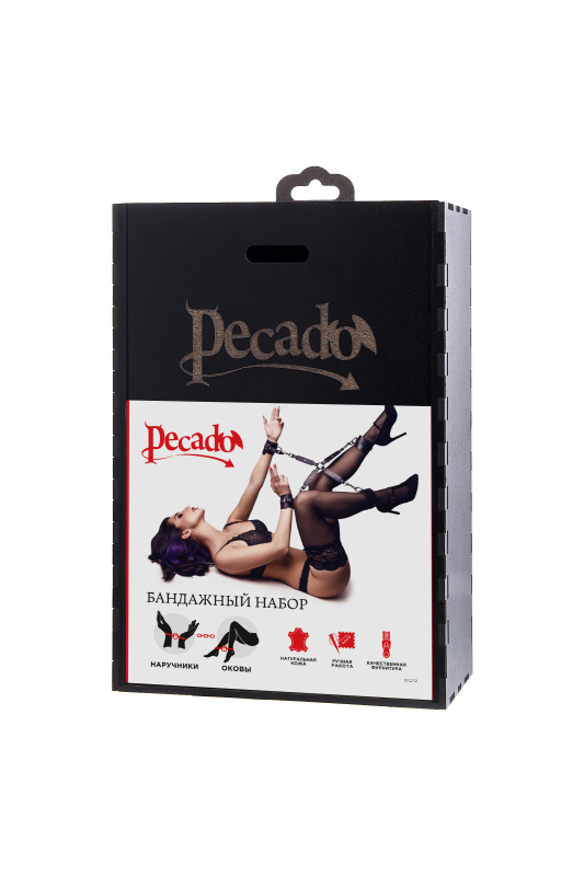 Изображение 8, Бондажный набор Pecado BDSM, сцепка, наручники, оковы, натуральная кожа, черный, TFA-01212