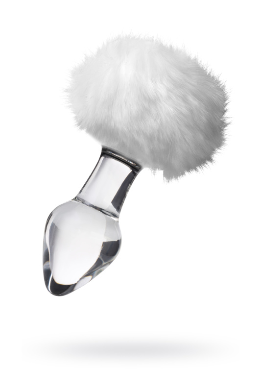 Анальная втулка Sexus Glass, стекло, с белым хвостиком, прозрачная, 14 см, Ø 4 см, 165 г, TFA-912227