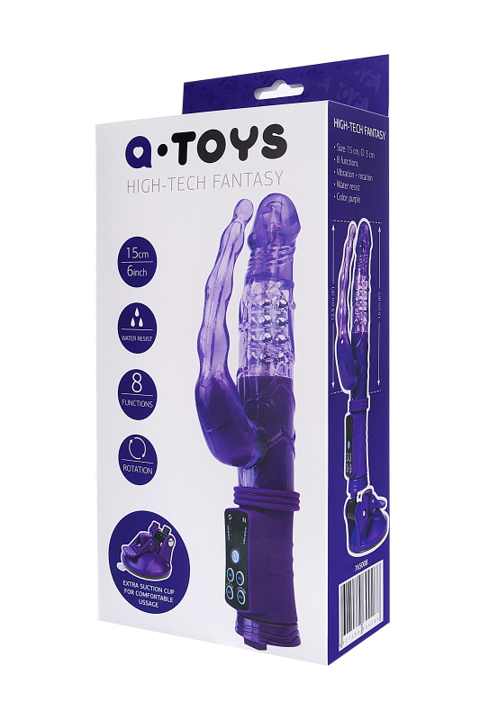Изображение 8, Анально-вагинальный вибратор TOYFA A-toys на присоске, фиолетовый, 22 см, TFA-765008