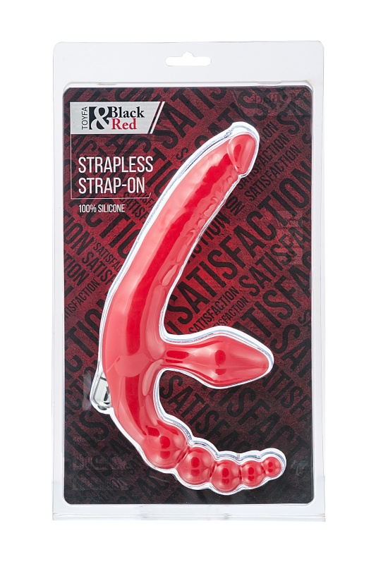 Изображение 3, Безремневой страпон Black & Red by TOYFA с вибропулей, силикон, красный, 35 см, TFA-901401-9