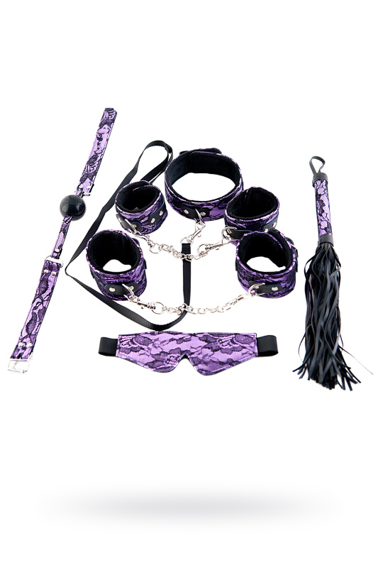 Кружевной наборTOYFA Marcus (маска, наручники, оковы, ошейник, флоггер, кляп), пурпурный, TFA-716053