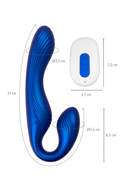 Изображение 8, Страпон безремневой L`Eroina APP ARDEE с управлением от приложения и пульта, силикон, синий, 31 см, TFA-565004