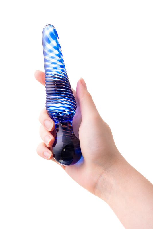 Изображение 4, Двусторонний фаллоимитатор Sexus Glass, стекло, синий, 17 см, TFA-912150
